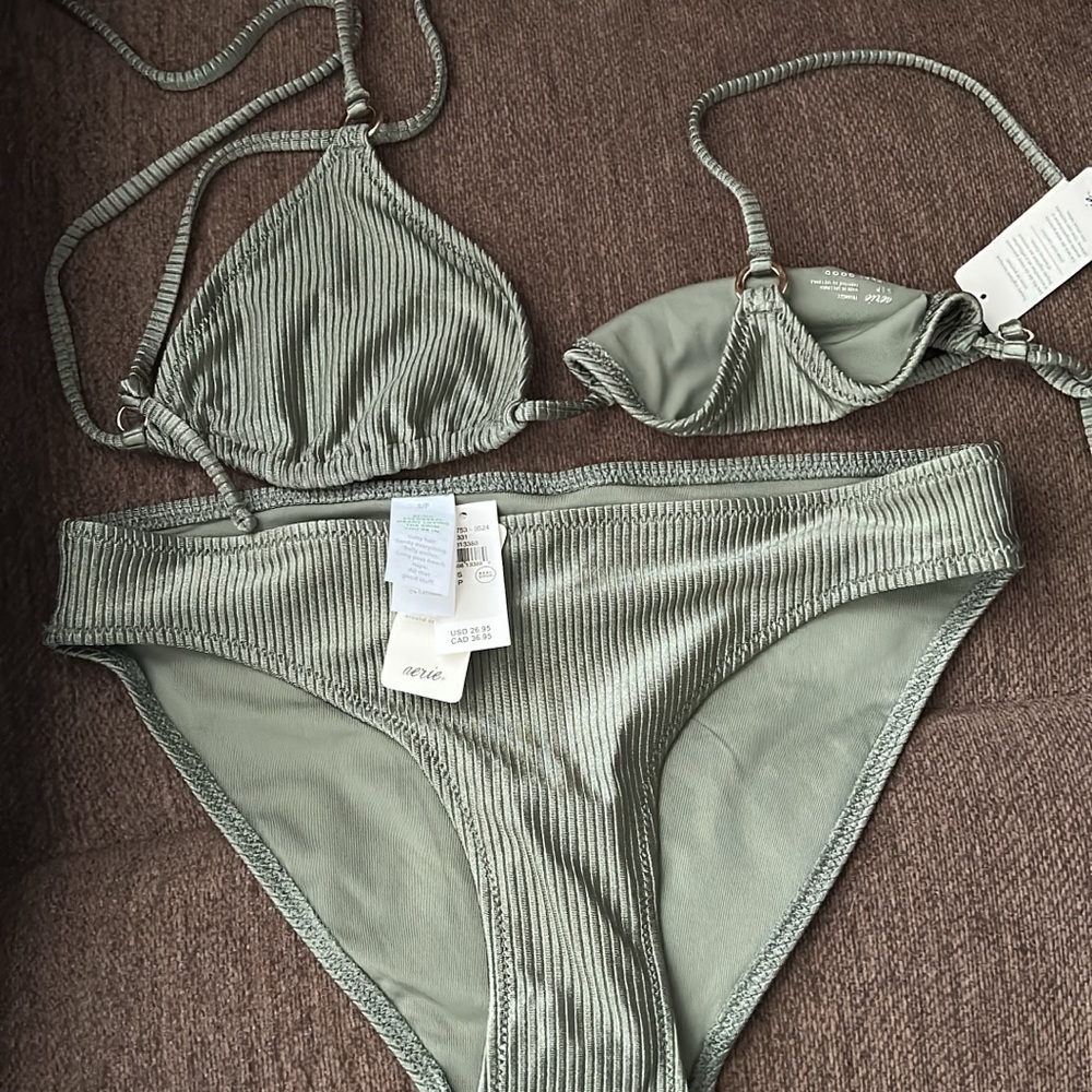 Green Ribbed Bikini Set